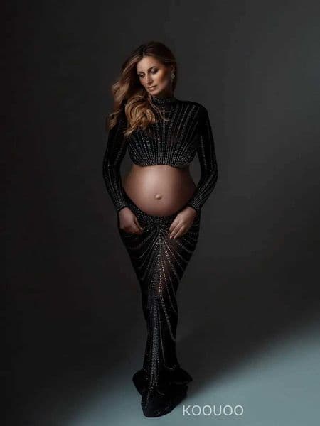 Pregnant womans photo shoot cut dress rhinestone elastic pregnant womans photo womens clothing suspender crystal hot repair set dress W250113