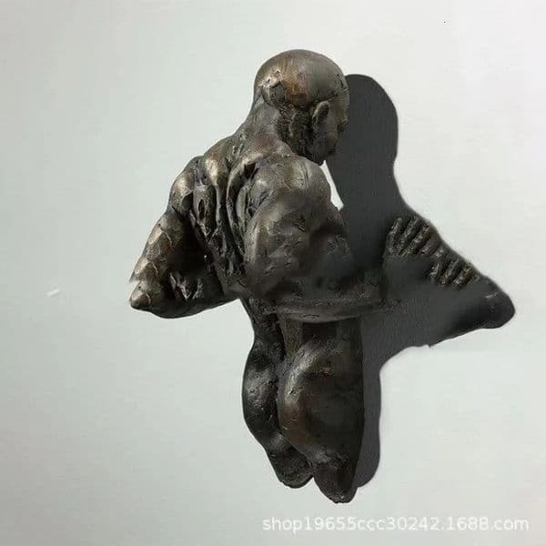 Copper Wall Decor Abstract Character Resin Rock Climbing Man Statue Sculpture Background Wall Art 3D Through Wall 250113