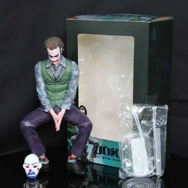 24cm Joker Heath Ledger Action Figure Sitting Green Suit Handheld Joker Mask Car Doll Desktop Decoration Model Toy Children Gift W250114