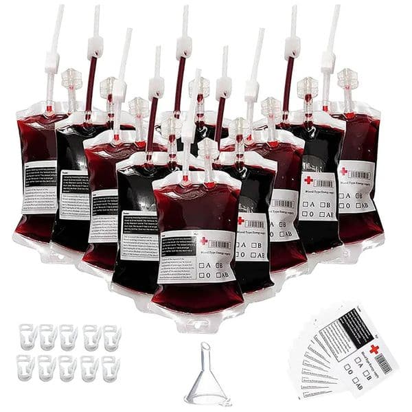 350ml Halloween Blood Bags for Drinks,Blood Bags of Vampire,Energy Drink Bags,Drinkable Blood Bags,Halloween Scary Props