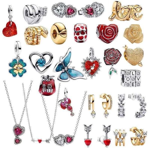 2025 New Charms 925 Sterling Silver Luxury Rose Love Butterfly Pendant Charm Double Love Earring Necklace For Women Jewelry Valentine's Day Gift DIY Jewelry 481