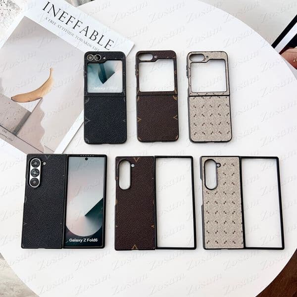 Luxury Designer Leather Phone Case for Samsung Z Flip 7 6 5 4 3 Fold Fold7 Fold6 Fold5 Cover Galaxy S26 S25 Plus S24 S23 S22 S21 S20 iPhone 17 Air 16 15 14 13 12 11 Pro Max X Xs XR 8