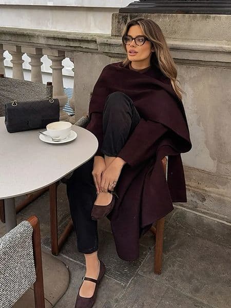 Fashion Scarf Collar Women Burgundy Red Overcoat Elegant Long Sleeve Chic Woolen Coat With Belt Autumn Lady Solid Streetwear 250109