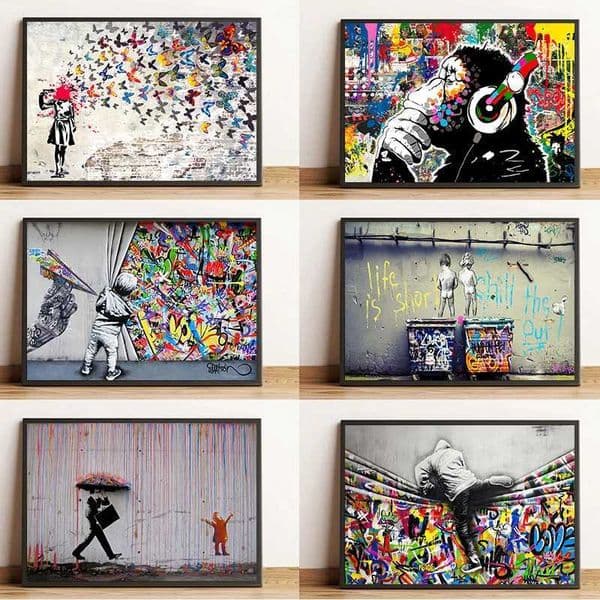 2026 Paintings cologne Boy Behind The Curtains Graffiti perfume Poster Banksy Street Funny Canvas Painting Print Wall Art For Home Bedroom Decor Free Shipping