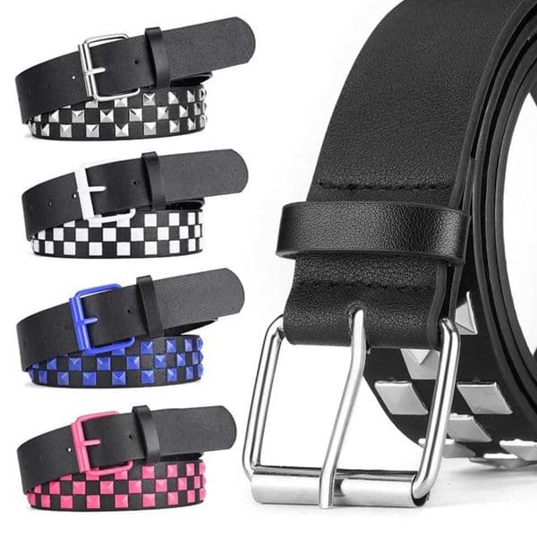 2024 latest male and female rivet pyramid punk personality hip-hop ins wind wide leather beltXJ250114