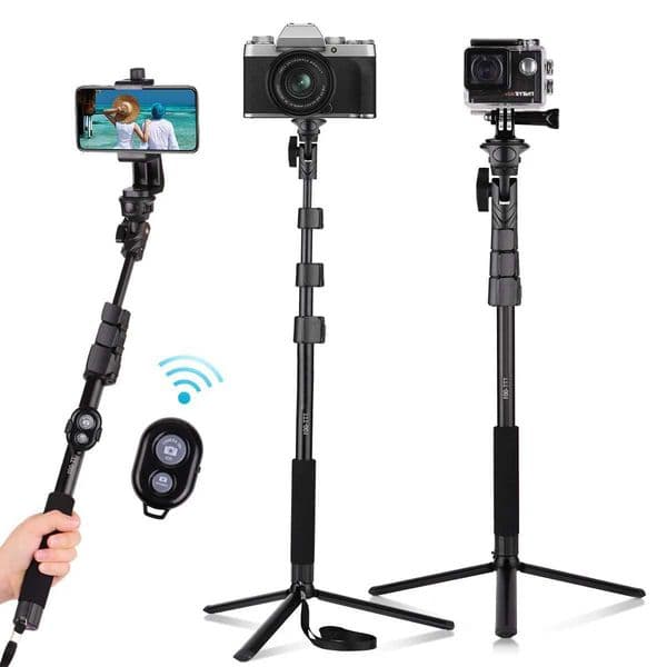 54-in Extendable Selfie Stick Tripod Stand Aluminum Alloy with Phone Holder Sports Camera Mount Adapter Remote Shutter Z250116