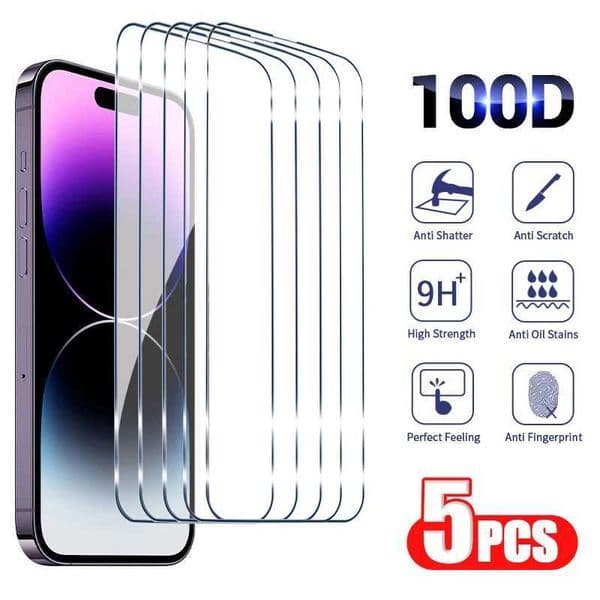 New Arrival 5pcs Tempered Glass For iphone 15pro 14 13 12 11 Pro Max Screen Protector For iPhone 6 6S 7 8 Plus X XS Max XR Protective Glass T250116