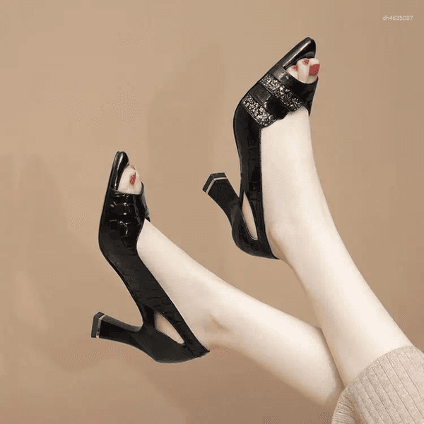 Sandals Open Toe Straps 2025 Women's High Heels Female Shoe Large Size Peep High-heeled Elastic Band Girls Fashion Summer B zhanyishengli