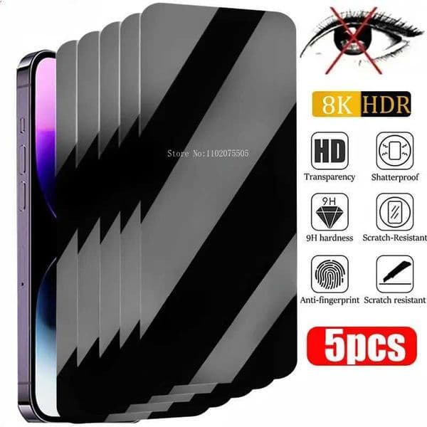 New Arrival 5Pcs Privacy Screen Protector For iPhone 16 11 12 13 14 15 Pro Max Anti-Spy Glass For iPhone 13 12 Mini X XR Tempered Glass Film T250116