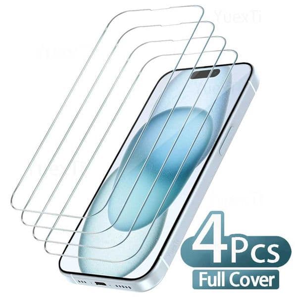 New Arrival 4PCS Full Cover Tempered Glass For iPhone 11 12 13 14 15 16 Pro Max Screen Protector For iPhone X XR XS Max 7 8 Plus Glass Film T250116