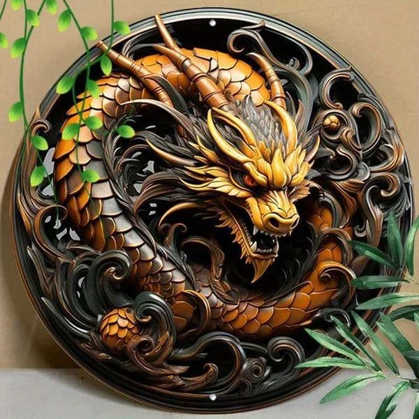 Round Aluminum Metal SignCreative Dragon Pattern Wall Art Metal SignHome And Office Decor garage wall decor room decorationXJ250116