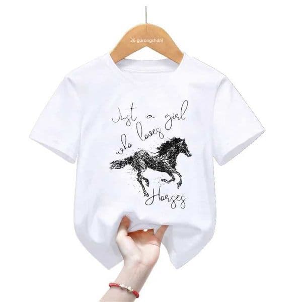Cool Just A Girl Who Loves Horses Graphic Print T Shirt For Girls/Boys Summer Fashion Kids Clothes Harajuku Kawaii T-Shirt M250116