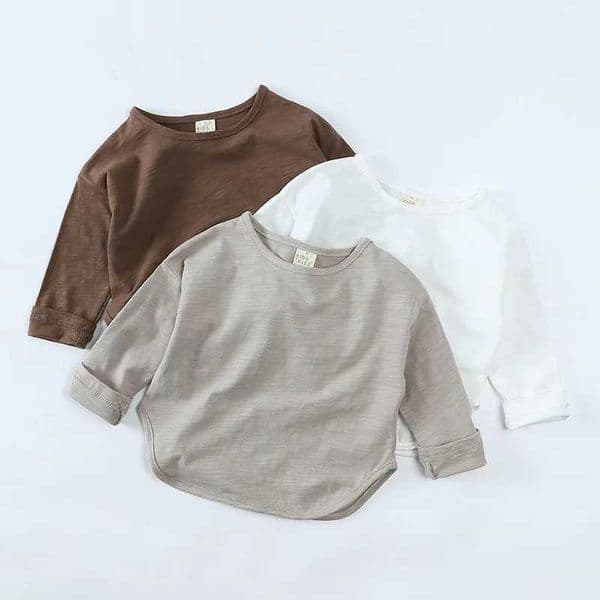 Autumn Boy Girl Baby O-neck Solid Bottoming Shirt Children Simple Casual Long Sleeves T-shirt Kid Cotton Tops Infant Unique Tees M250116