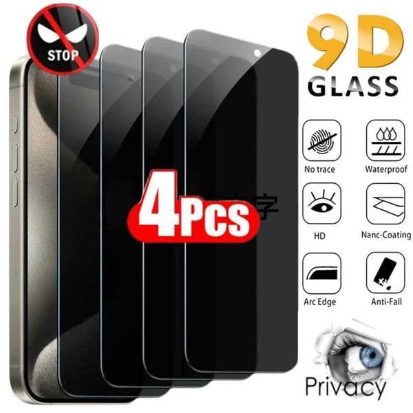New Arrival 4 PCS Anti-spy Tempered Glass For iPhone 15 Pro Max 13Pro Full Cover Screen Protector For iPhone 16ProMax 13 Anti-peep Glass T250116