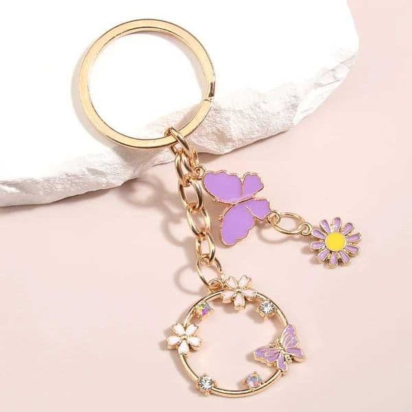 Cute Enamel Keychain Butterfly Flower Key Ring Garden Key Chains Souvenir Gifts For Women Girls Handbag Accorie DIY JewelryXJ250116