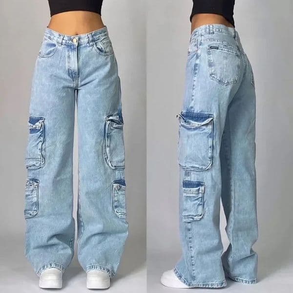 2024 American Fashion Multipocket Washed Baggy Jean Y2K Harajuku Vintage Hip Hop High Waist Casual Wide Leg Pants 250107