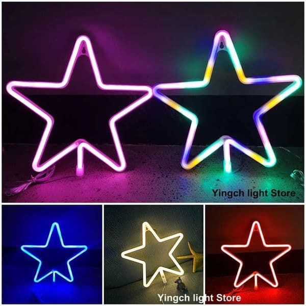 New Arrival Star Shape LED Neon Sign Lights Sky Modeing Lamp Nightlight Ornaments for Wall Art Child Room Party Holiday USB Battery Box Z250118