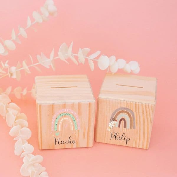 Personalized Baby Money Box Kids Rainbow Money Box with Name Baby Gift for Birth Customized Piggy Bank Baptism Gifts 250114