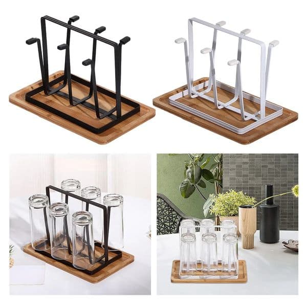 Coffee Mug Rack 6 Cup Holder Stylish Tea Cup Storage Shelf with Tray Cup Drying Rack for Kitchen Countertop Jars Mugs Home 250115BJ
