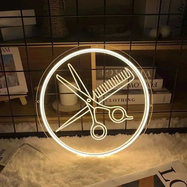 New Arrival Hair Salon Engraved Neon Sign Combs and Clippers LED Neon Sign For Barber Shop Decoration Night Light Personal Wall Decor Z250118