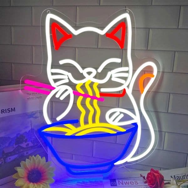 New Arrival Fortune Cat Ramen Neon Sign Lucky Cat Noodle Led Neon Signs for Wall Decor Home Bar Kitchen Dinning Room Wall Art Decor Gifts Z250118
