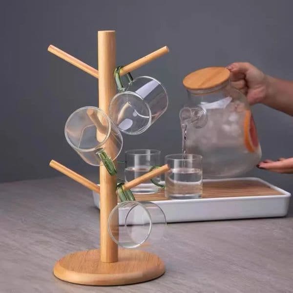 1PC Bamboo Mug Holder Display Rack Drinkware Hanging Shelf Tree Shape Wood Coffee Tea Cup Storage Holder Stand Tumbler Holders 250115BJ