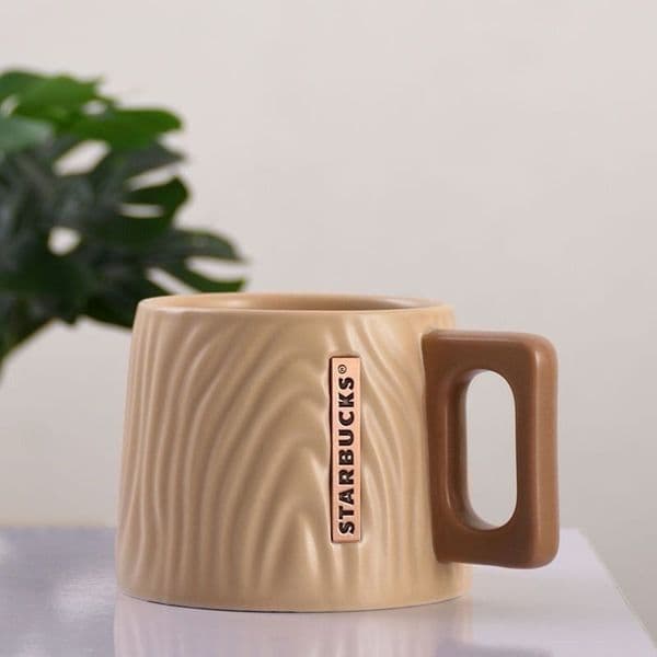 14OZ Starbucks Beige Ceramic Mug with Unique Textured Design Modern Coffee Tea Cup