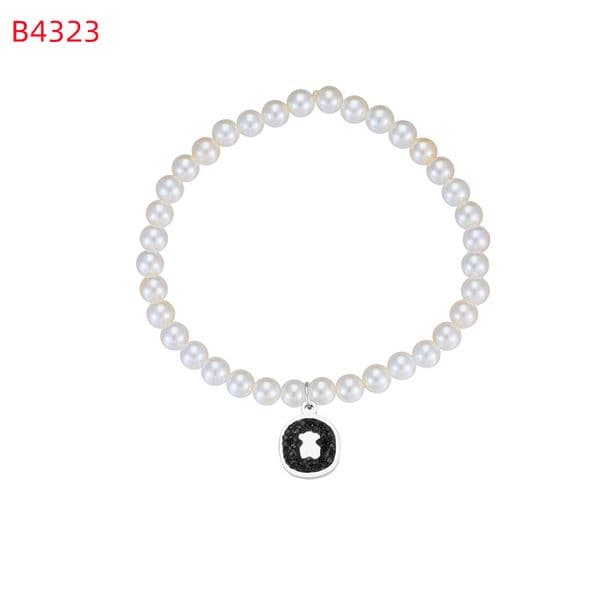 Fashion Women Girls Silver Gold Bear Stainless Steel 6mm White Pearl Black Zircon Adjustable Bracelets Jewelry Pulsera A Gift