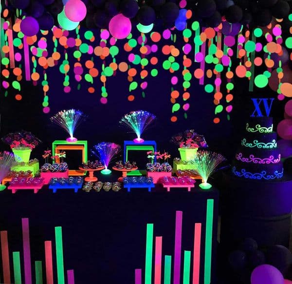 Fluorescent Circle Dots Garlands Neon Streamers UV Black Light Reactive Glow Luminous Wedding Party Kids Birthday Decorations Z250120
