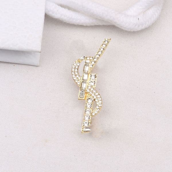 Long Fashion Crystal Brooches Pearl inlay Letters Gold Sier Geometry Brooch Vintage Suit Pin Classic Jewelry Scarf Sweater Accessorie Wedding Party Gifts