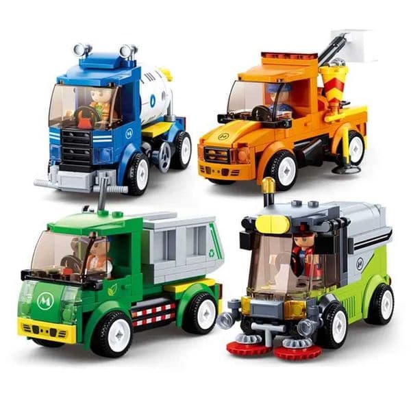 In Series Municipal Vehicle Cleaning Sprinkler Sanitation Car Figures Building Blocks Kits Classic Model Toys For Child W250115