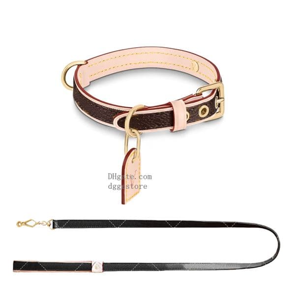 Designer Dog Collars Leash Set Custom Dog Luxury Leather Collar Classic Letters Pet Leashes for Small Medium Large Dogs Yorkies Chihuahua French Bulldog Brown S B61