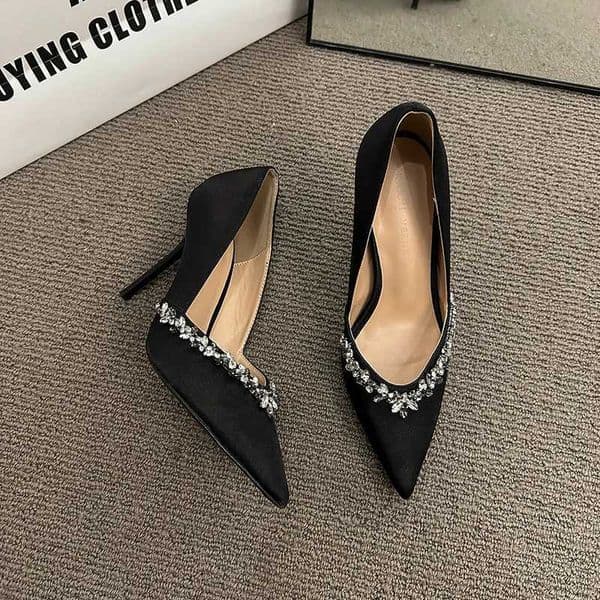 Pointed Sexy Bed High 7.5Cm Or 9Cm Rhinestone Thin Hot Heel Fashion New H Shoes For Wen 2024 Pumps Z250121