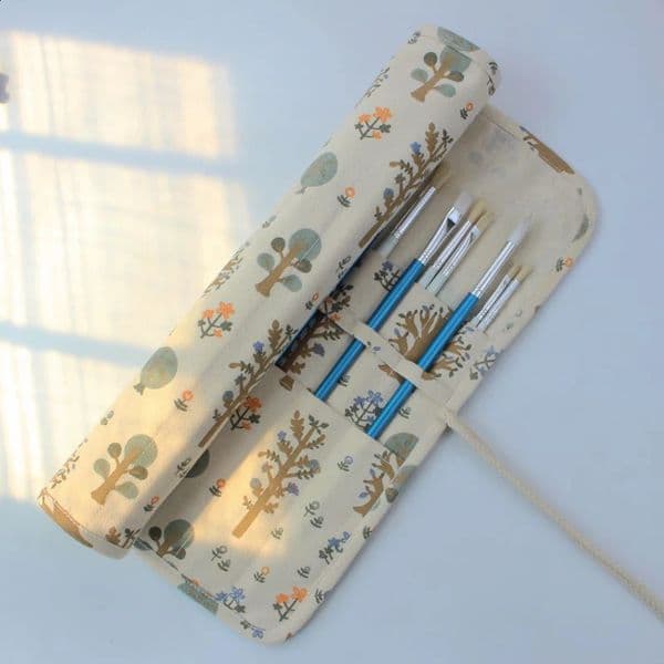 Roll-Up Pencil Bag 20 Hole Cute Floral Pencil Case Paint Brush Bag Korean Stationery Portable Cosmetic Storage Bag Office Supply 250121