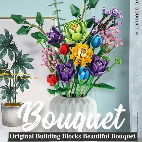 Technical Ideas Flowers Bouquet Building Blocks Moc Romantic Rose Flower Bricks Home Decoration DIY Toys for Girl Birthday Gift W250115