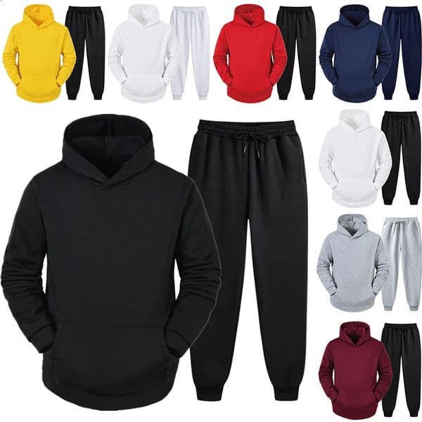 Casual Solid Color Hoodies and Sweatpants High Quality Mens Home Outdoor Long Sleeved Tracksuit Autumn Winter Jogging Sportwear 250120