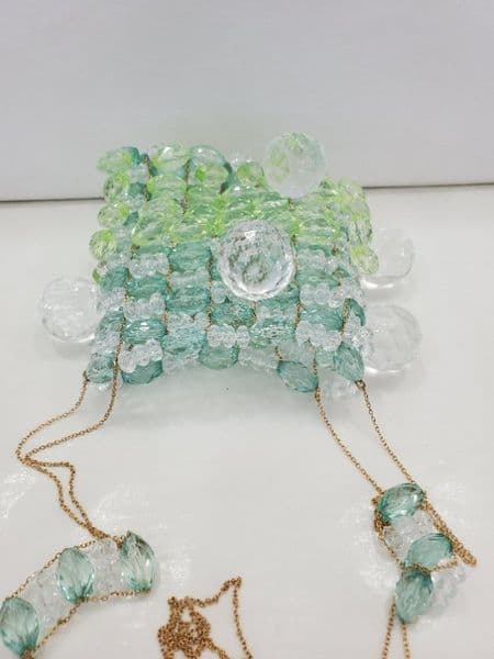 Casual Mini Beaded Messenger Bag for Women - Handcrafted Acrylic Crystal Embellished Small Square Crossbody