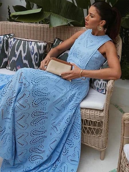 Hollow Out Sleeveless Top Half Skirt Set Embroidered Pocket Long Skirts Casual Holiday Temperament Waist Cinching Two-Piece Set 250109