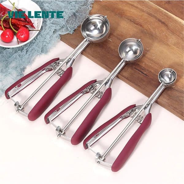 Stainless Steel Ice Cream Scoop Spring Handle Scoop Cookie Dough Spoon Fruit Potato Watermelon Digging Ball Kitchen Accessories 250121