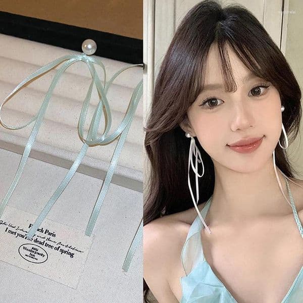 Dangle Earrings Korean Style Sweet Fresh Ribbon Bowknot Charm Stud Fashion Pearl Heart Ear Buckles For Girl Ballet Jewelry