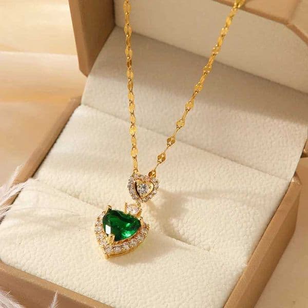 1 Pcs Luxury Cool Wind Green Gold Plated Copper Pendant With Stainless Steel Chain Combination Of NecklacesXJ250121