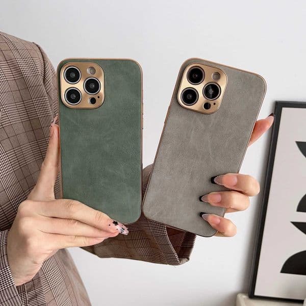 Leather Phone Case For Iphone 13 11 12 14 15 16 ProMax Plus Electroplated Frame Lambskin Phone Shell For IPHON13 14 15 16 Promax X250125