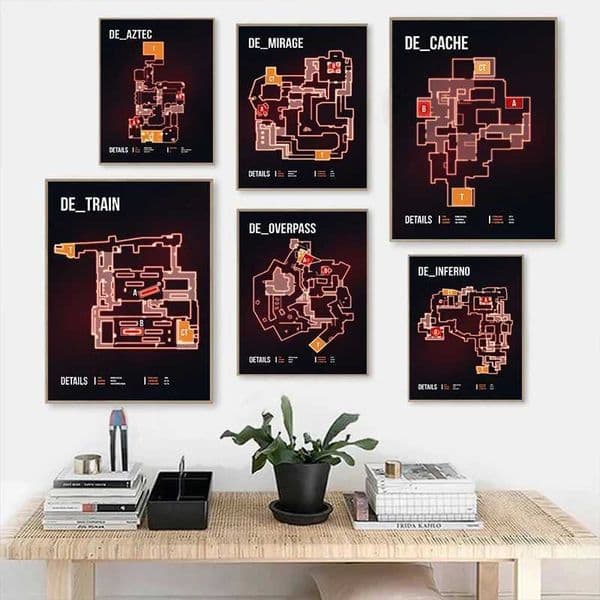 Classic Games CS GO Map Wall Art Posters Canvas Painting And Prints For Nordic Bar Cafe Room Home Living Room Decor FramelessXJ250116