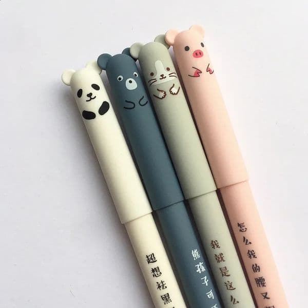 4 Pcs/Set Kawaii Pig Bear Cat Mouse Erasable Gel Pen School Office Supplies Stationery Gift 0.35mm Blue Black Ink 250121