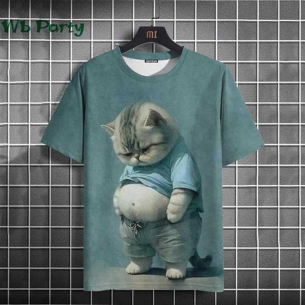 Cat Print T-shirts for Men Casual Short Sleeved Tee Oversized Mens Clothing Mens Funny T-shirt Animal Print Graphic T shirts W250117