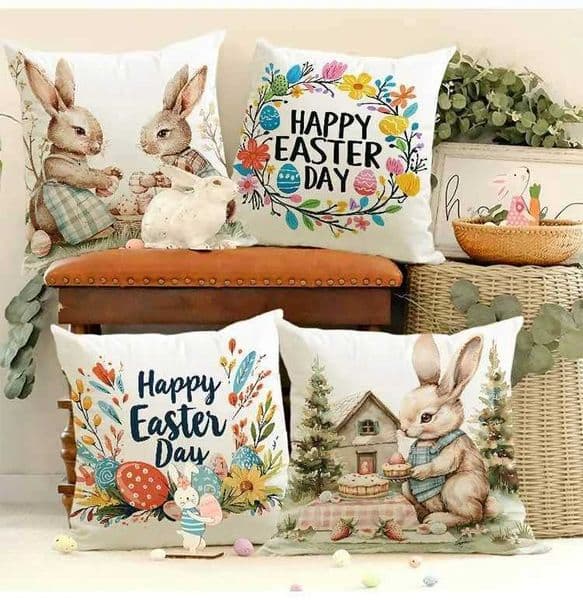 Cute Easter bunny printed pattern home decoration box bedroom living room sofa decoration polyester pad cover with zipper W250113