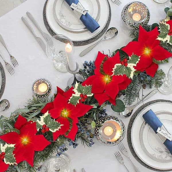 2M/3M LED string lights Christmas Poinsettia Garland artificial flower string lights Christmas tree home decoration products W250113