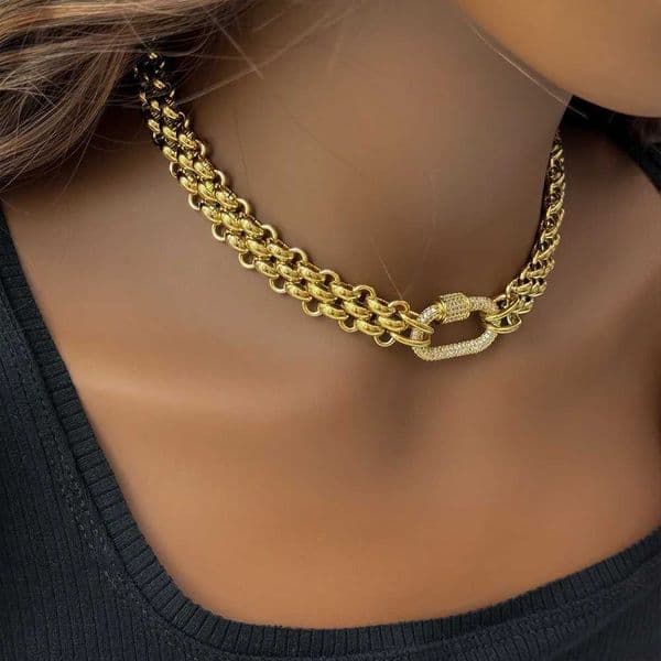 18K Gold Plated Stainless Steel Necklace for Women Waterproof Three Layer Braided Chain Zircon Clasp Fashion JewelryXJ250121