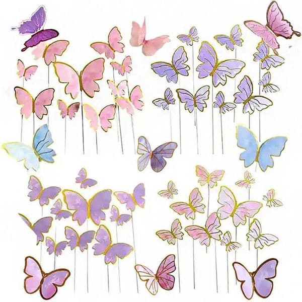 Purple and pink butterfly cake decoration birthday cake top wedding party dessert baking decoration W250113