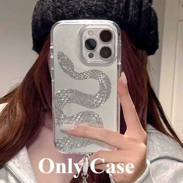 Stylish Glitter Silver Spirit Snake Phone Case For IPhone 16 15 14 13 12 Pro Max Funny Silver Serpent Shockproof IMD Back Cover Z250122